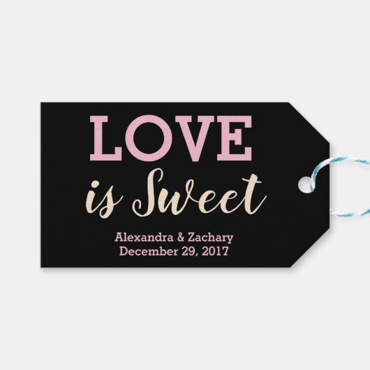 Love is Sweet Pink Champagne Wedding Snoep Favor Cadeaulabel (Voorkant (Horizontaal))