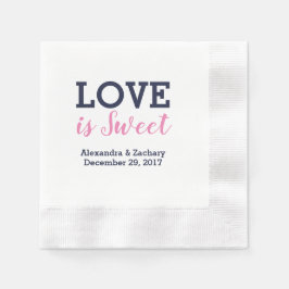 Love is Sweet Pink Navy Blue Wedding Verloving Servet