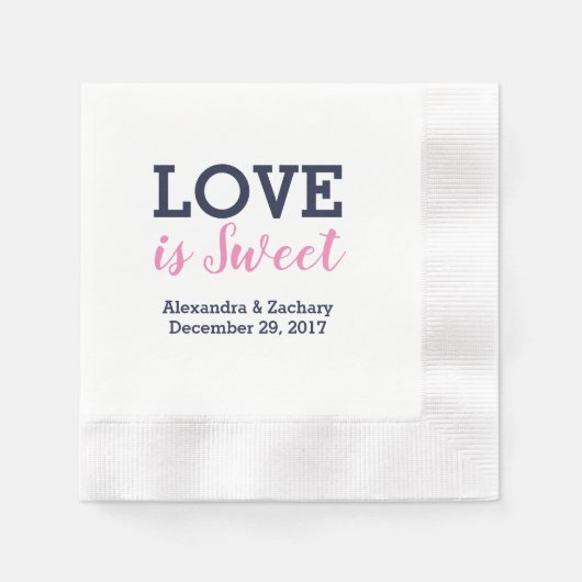 Love is Sweet Pink Navy Blue Wedding Verloving Servet (Voorkant)