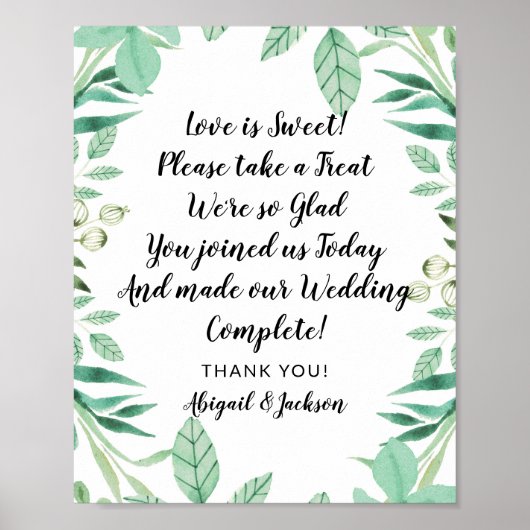 Love is Sweet Quote Wedding Reception Treat Sign Poster (Voorkant)