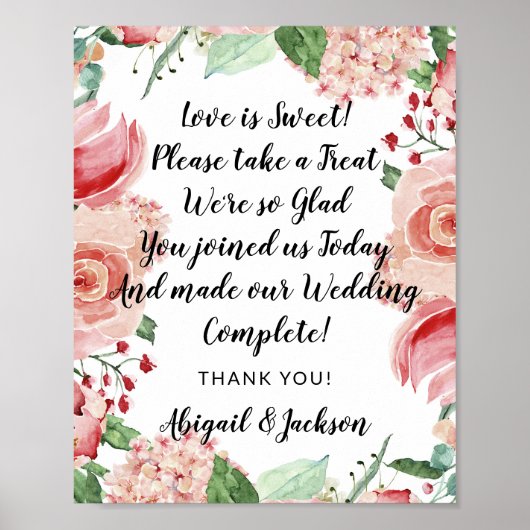 Love is Sweet Quote Wedding Reception Treat Sign Poster (Voorkant)