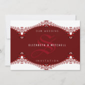 Love is Sweet Red+White Lace Monogram Wedding Kaart (Voorkant)