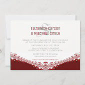 Love is Sweet Red+White Lace Monogram Wedding Kaart (Achterkant)