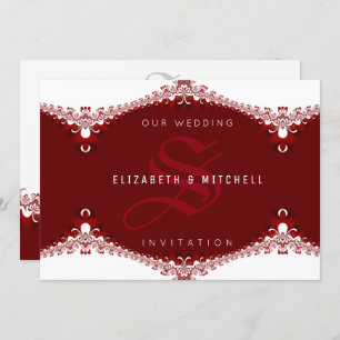 Love is Sweet Red+White Lace Monogram Wedding Kaart