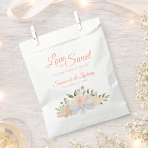 Love is Sweet Rustic Coral Peach Floral Wedding Bedankzakje