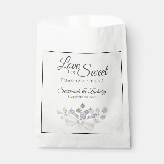 Love is Sweet Rustic Eucalyptus & Lavender Wedding Bedankzakje (Voorkant)
