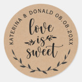 Love is Sweet Rustic Wedding Kraft Ronde Sticker (Voorkant)
