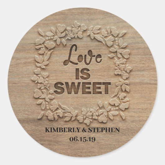 Love is Sweet Rustic Wedding Ronde Sticker (Voorkant)