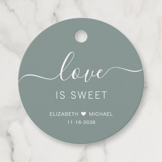Love Is Sweet Sage Green Wedding Bedankjes Labels (Voorkant)