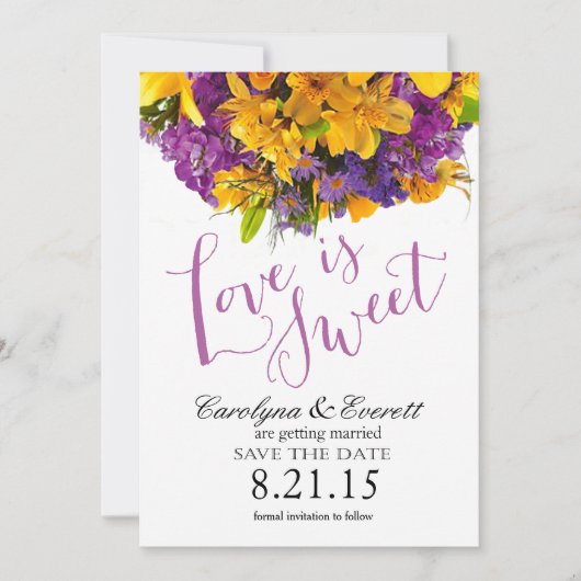 Love is Sweet Save the Date | geel paars Kaart (Voorkant)