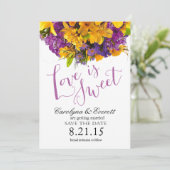 Love is Sweet Save the Date | geel paars Kaart (Staand voorkant)