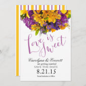 Love is Sweet Save the Date | geel paars Kaart (Voorkant / Achterkant)
