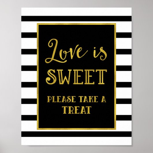 Love is Sweet Snoep Bar Wedding Gold Black Stripes Poster (Voorkant)
