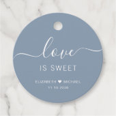 Love Is Sweet Stofblauw Bruiloft Bedankjes Labels (Voorkant)