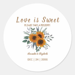 Love is Sweet Sunflower Greenery Wedding Present Ronde Sticker