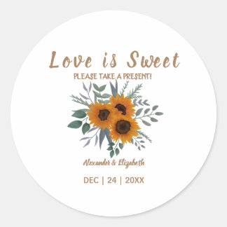 Love is Sweet Sunflower Greenery Wedding Present Ronde Sticker