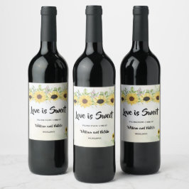 Love is Sweet Sunflower Wedding Treat Favor Bag Wijn Etiket