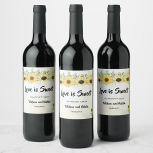 Love is Sweet Sunflower Wedding Treat Favor Bag Wijn Etiket
