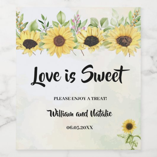 Love is Sweet Sunflower Wedding Treat Favor Bag Wijn Etiket (Enkel label)