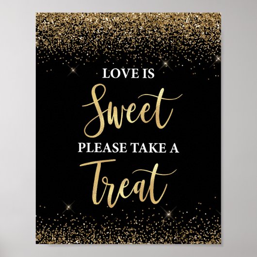 Love is Sweet Take a Treat Sign Zwart & Goud Poster (Voorkant)