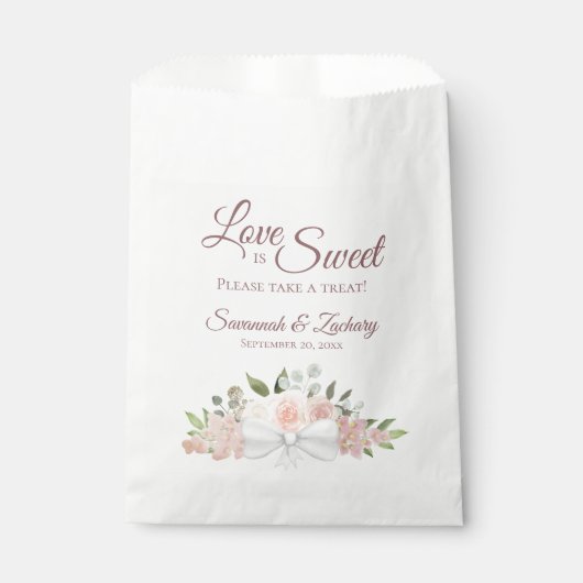 Love is Sweet Take Treat Pink Floral Wedding Bedankzakje (Voorkant)