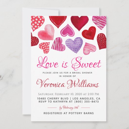 Love is Sweet Valentijn's Bridal Shower Invitation Kaart (Voorkant)