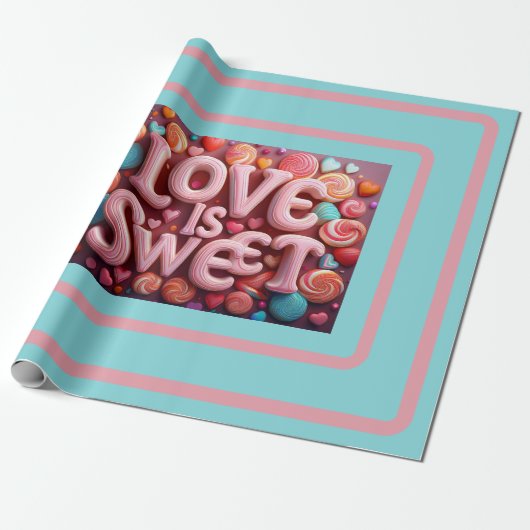 Love Is Sweet Valentine Wedding Typography Cadeaupapier (Uitgerold)