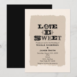 LOVE IS SWEET Vintage Trouwkaart Beige Uitnodiging