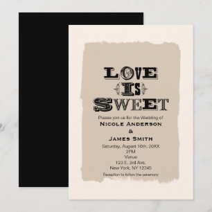 LOVE IS SWEET Vintage Wedding Beige Invitting Kaart