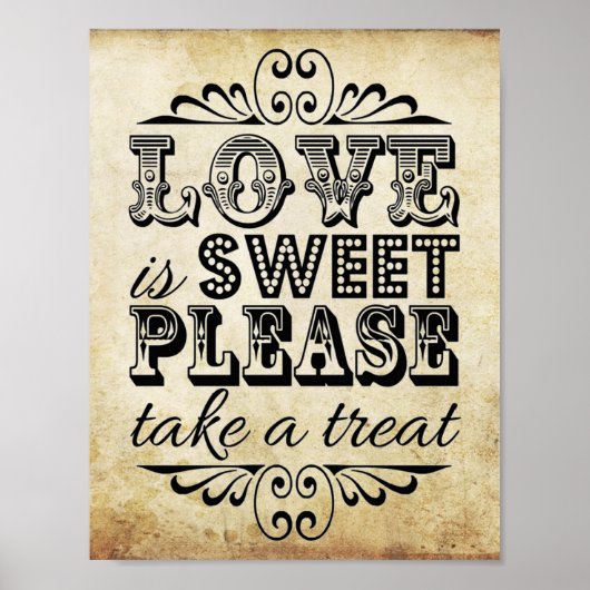 Love is Sweet - Vintage Wedding Sign Poster (Voorkant)