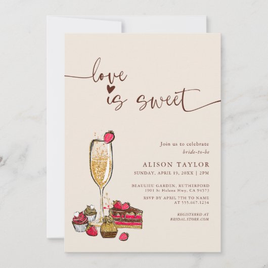 Love is Sweet Vrijgezellenfeest Gold Champagne Gla Kaart (Voorkant)