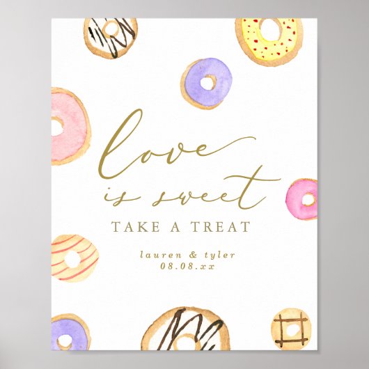 Love is Sweet Waterverf Donuts Personalized Sign Poster (Voorkant)