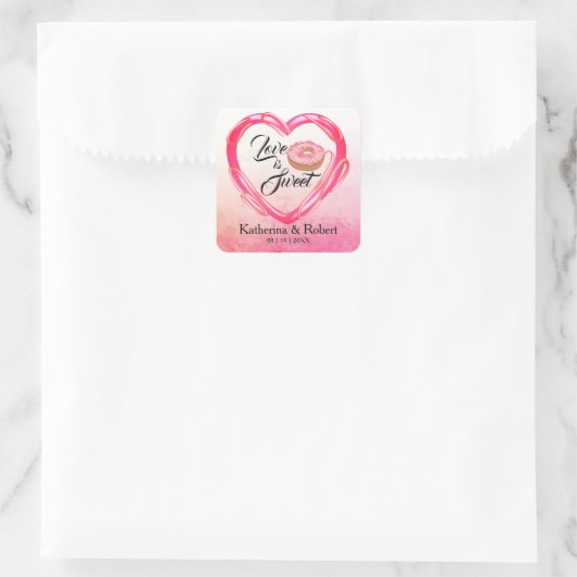 Love is Sweet | Weddenschap Vierkante Sticker (Tas)
