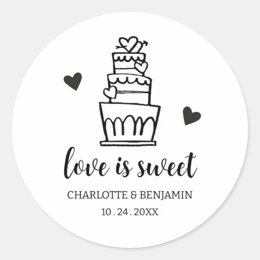 Love is Sweet Wedding Cake Favor Ronde Sticker (Voorkant)