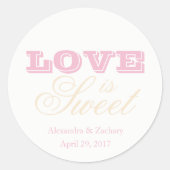 Love is Sweet Wedding Favor Sticker Blush Champagn (Voorkant)