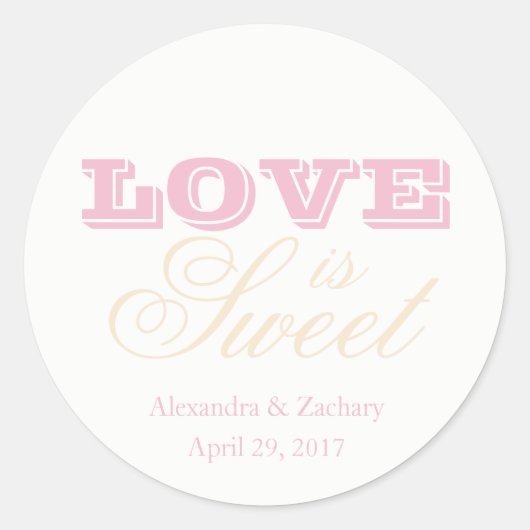 Love is Sweet Wedding Favor Sticker Blush Champagn (Voorkant)