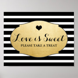 Love is Sweet Wedding Sign Faux Gold Foil Stripes Poster