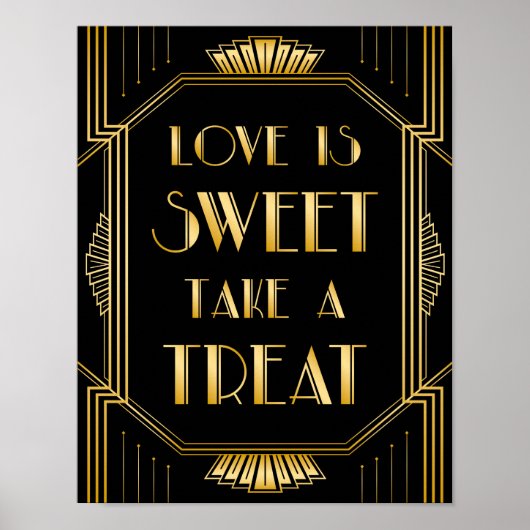Love is Sweet Wedding Sign | Gatsby Art Deco Poster (Voorkant)