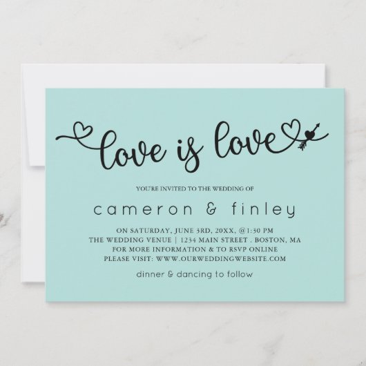 Love is Turquoise Gay of Lesbian Wedding Kaart (Voorkant)