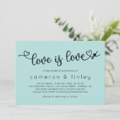 Love is Turquoise Gay of Lesbian Wedding Kaart (Staand voorkant)