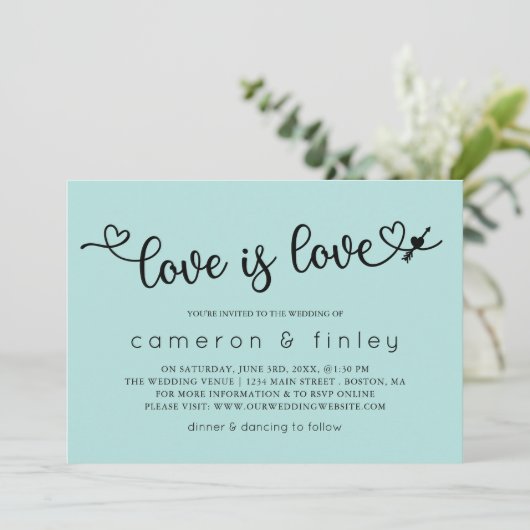 Love is Turquoise Gay of Lesbian Wedding Kaart (Staand voorkant)