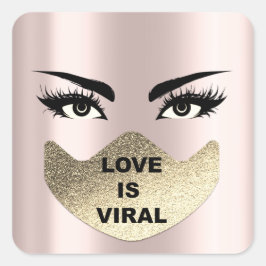 Love Is Viral Coronavirus Time Roos Gezichtsmasker Vierkante Sticker