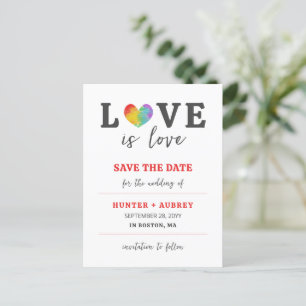 Love is Waterverf Heart LGBT Save the Date Briefkaart