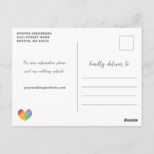 Love is Waterverf Heart LGBT Save the Date Briefkaart (Achterkant)