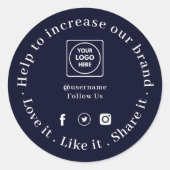 Love It Snap It Share It | Navy Blue Logo Ronde Sticker (Voorkant)