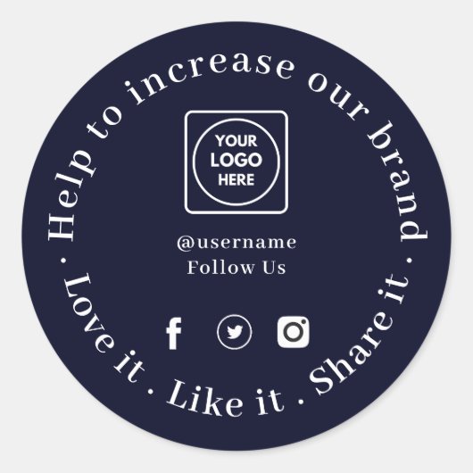 Love It Snap It Share It | Navy Blue Logo Ronde Sticker (Voorkant)