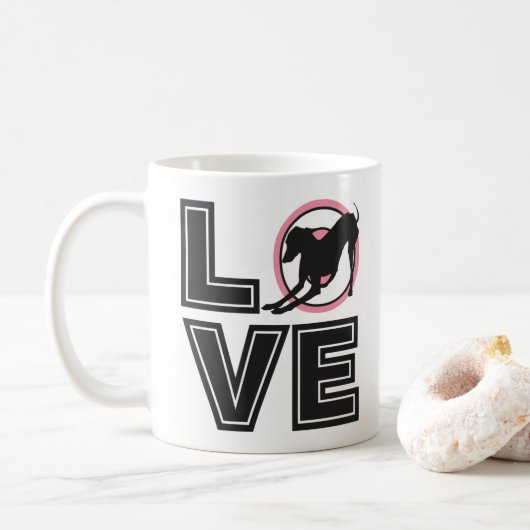 Love Italiaanse greyhound Black Typography Silhoue Koffiemok (Met donut)