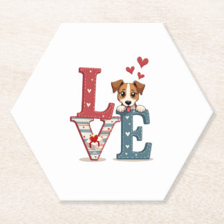 LOVE Jack Russell Terrier Dog Happy Valentines Day Kartonnen Onderzetters