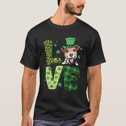 Love Jack Russell Terrier Leopard Shamrock St Patr T-shirt (Voorkant)