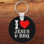 Love Jesus BBQ Trots Christelijk Voedsel Grill Vle Sleutelhanger (Voorkant)